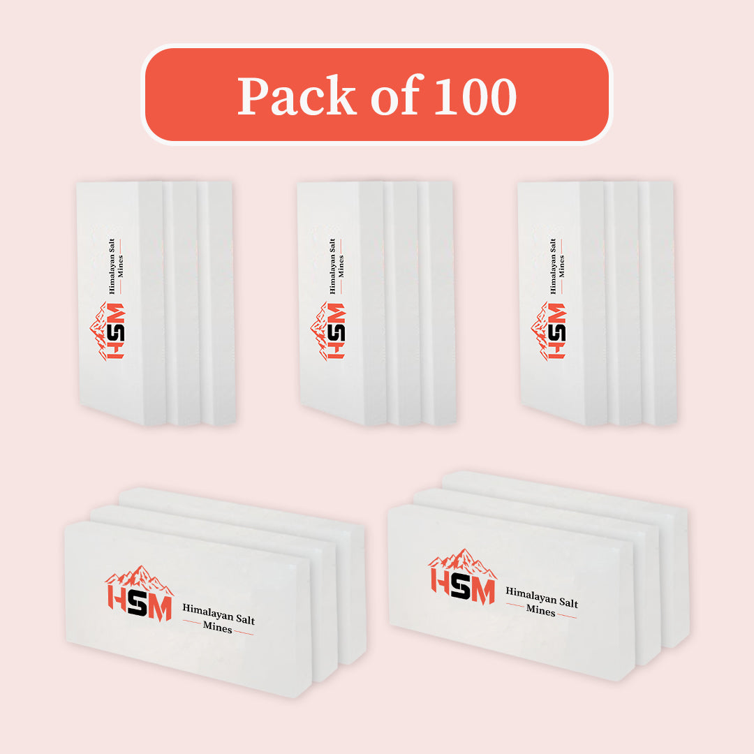 Bulk white Himalayan salt tiles, pack of 100, 8x4x1 inches
