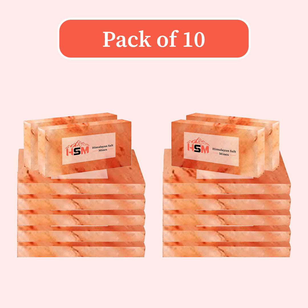 Himalayan salt tiles for wellness, pack of 10, 8x4x1 inches