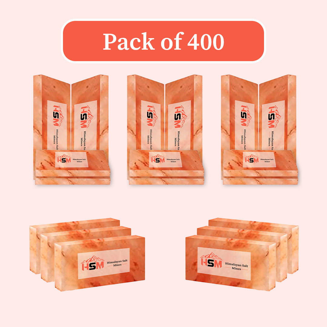 Pink salt tiles for a wall, pack of 400, 8x4x1 inches
