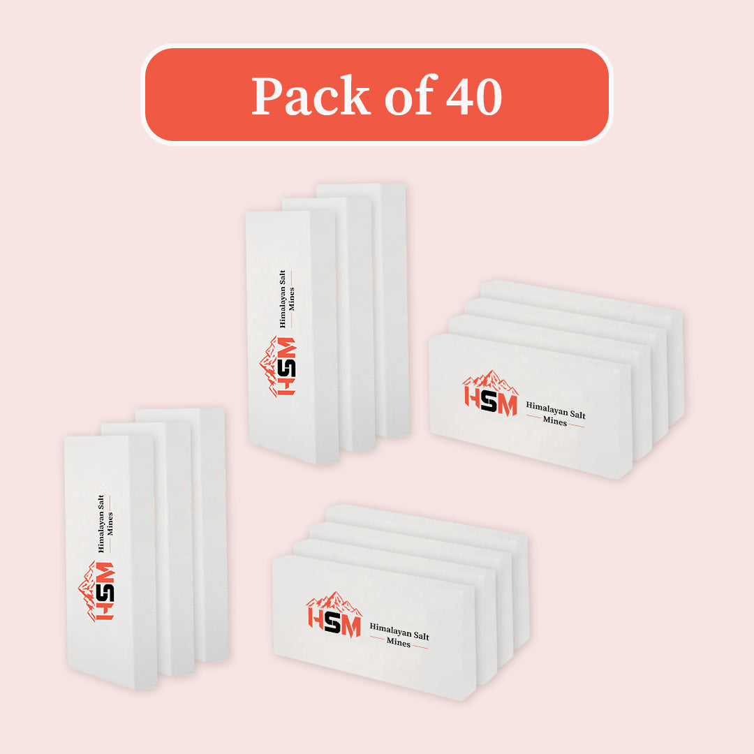 Bulk Himalayan white salt tiles, pack of 40, 8x4x1 inches