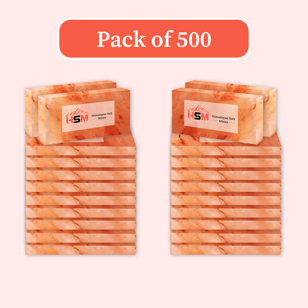 Pink salt tiles for a spa, pack of 500, 8x4x1 inches