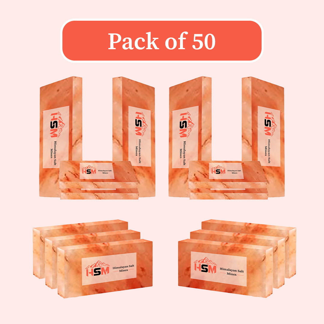 Bulk pink salt tiles, pack of 50, 8x4x0.75 inches